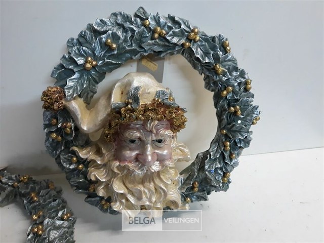 2 x krans kerstman 30 cm polyester - afbeelding 3 van  3