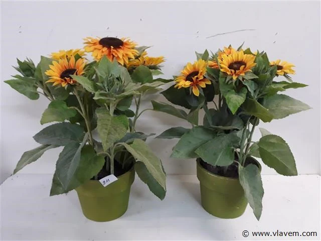2 x kunstbloem zonnebloemen in pot - afbeelding 1 van  2