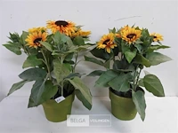 2 x kunstbloem zonnebloemen in pot - afbeelding 2 van  3