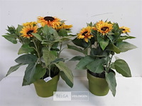 2 x kunstbloem zonnebloemen in pot - afbeelding 1 van  3