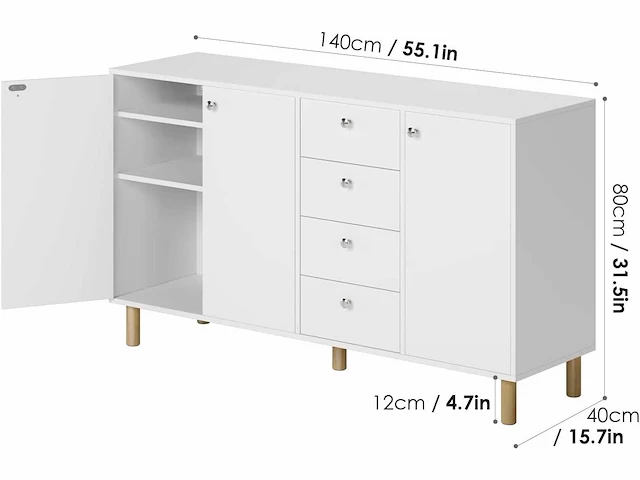 2 x ladekast slaapkamer dressoir woonkamer keuken opbergkast met 3 deuren 4 lades - afbeelding 3 van  7