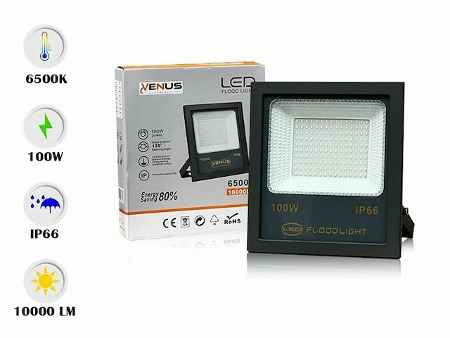 2 x led breedstraler 100w - waterdicht ip66 - 6500k koud wit - afbeelding 1 van  5