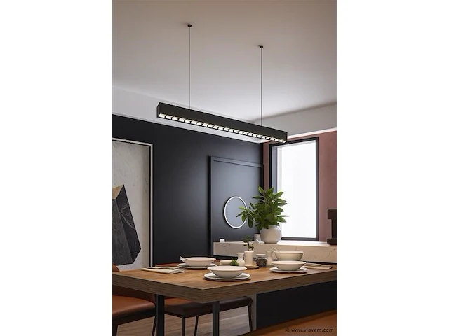 2 x led lineaire hanglamp – 35w – 120cm – zwart – ingebouwde led – inclusief montageset - afbeelding 1 van  6