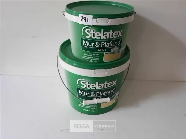 2 x muur en plafond verf kleur vrolijk 2 (beige-geel) stelatex 1 x 2,5l 1 x 5 l - afbeelding 1 van  2