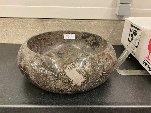 2 x natuursteen marmer emperador waskom 46x15 cm - afbeelding 2 van  4