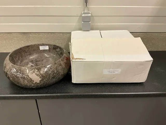 2 x natuursteen marmer emperador waskom 46x15 cm - afbeelding 3 van  4