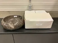 2 x natuursteen marmer emperador waskom 46x15 cm - afbeelding 3 van  4