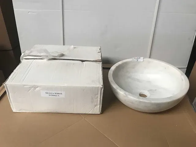 2 x natuursteen marmer wit waskom 40,6x15 cm - afbeelding 3 van  3