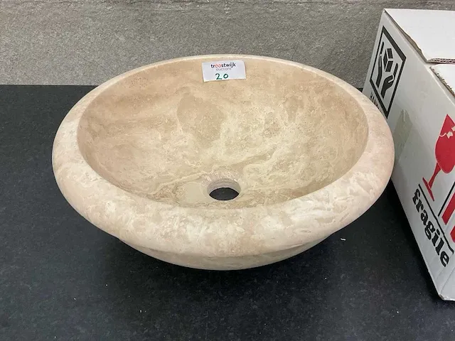 2 x natuursteen travertin beige waskom 40,6x15 cm - afbeelding 1 van  4