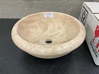 2 x natuursteen travertin beige waskom 40,6x15 cm - afbeelding 1 van  4