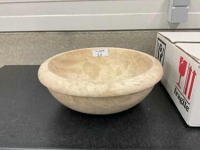 2 x natuursteen travertin beige waskom 40,6x15 cm - afbeelding 2 van  4