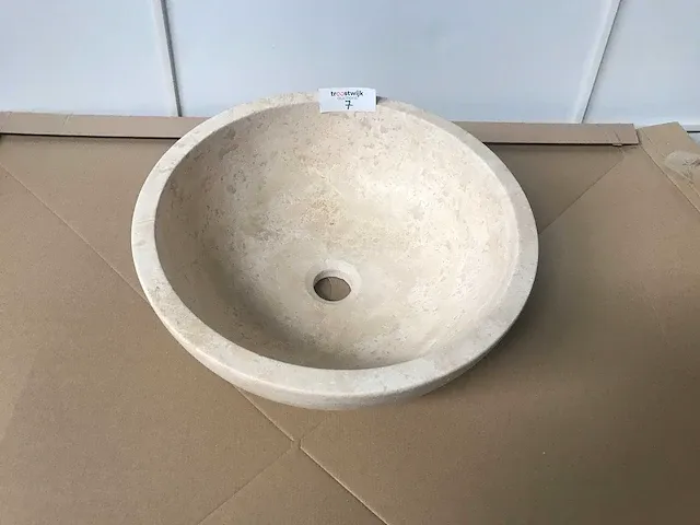 2 x natuursteen travertin beige waskom 40,6x15 cm - afbeelding 1 van  3