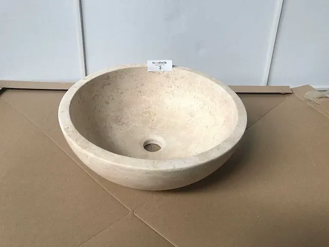 2 x natuursteen travertin beige waskom 40,6x15 cm - afbeelding 2 van  3