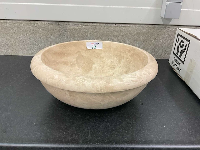 2 x natuursteen travertin beige waskom 40,6x15 cm - afbeelding 2 van  4