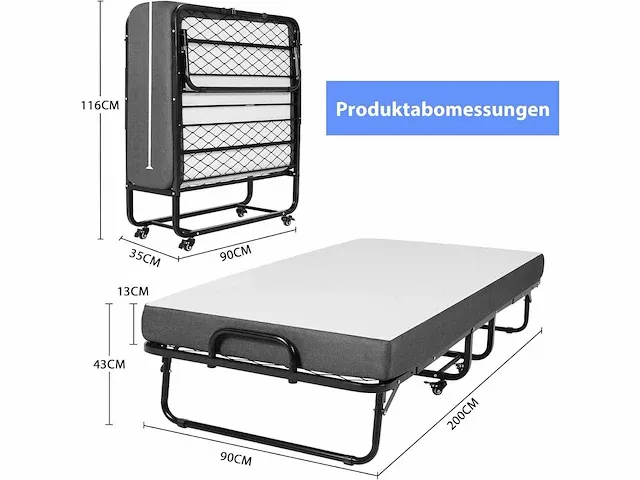 2 x opklapbedden 90 x 200 cm voor volwassenen - met schuim - afbeelding 3 van  8