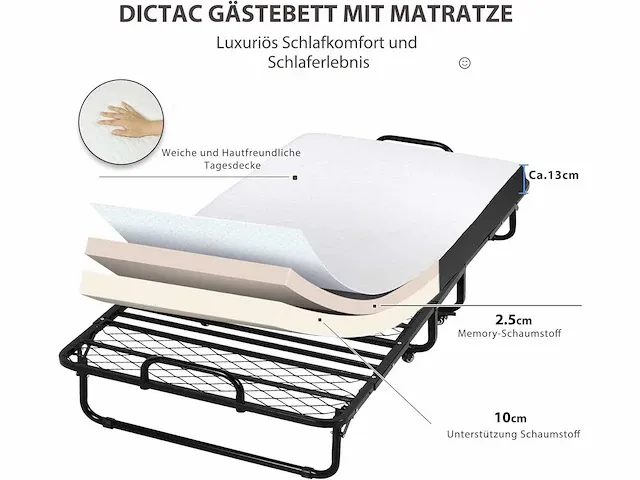 2 x opklapbedden 90 x 200 cm voor volwassenen - met schuim - afbeelding 5 van  8