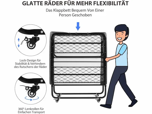 2 x opklapbedden 90 x 200 cm voor volwassenen - met schuim - afbeelding 6 van  8