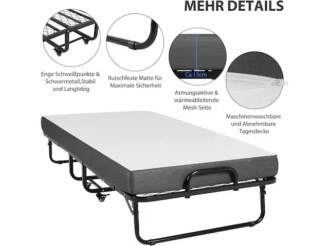 2 x opklapbedden 90 x 200 cm voor volwassenen - met schuim - afbeelding 8 van  8