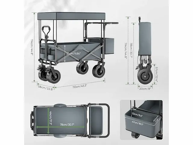 2 x opvouwbare transportwagen met dak, 100l - afbeelding 4 van  4
