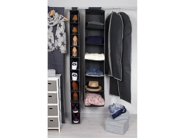 2 x organizer dressing - schoenen - 10 vakken - stof - 170 x 35 x 15 cm. - grijs - afbeelding 3 van  3