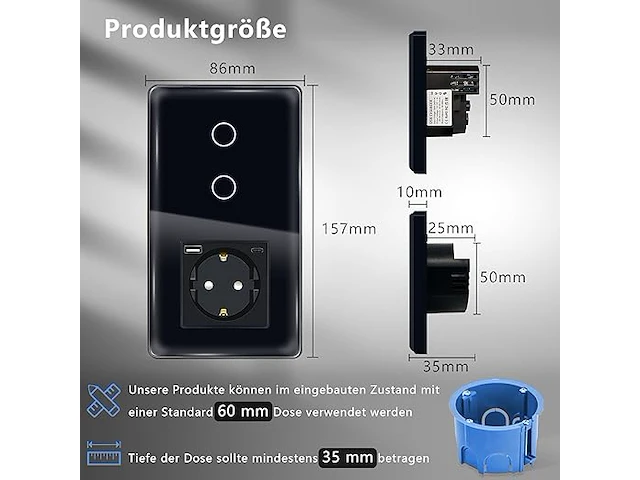 2 x tawoia touch-lichtschakelaar met stopcontact - afbeelding 3 van  7