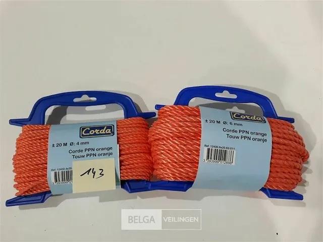 2 x touw oranje ppn op haspel 1 x 4mm x 20m + 1 x 6mm x 20m - afbeelding 1 van  3