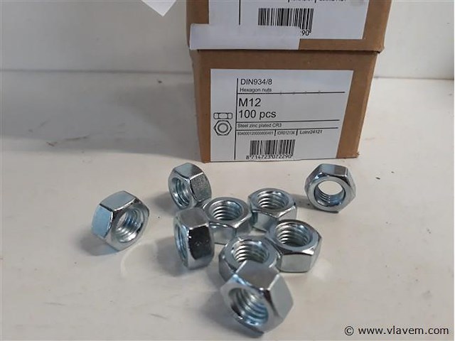 2 x zeskantmoeren verzinkt m 12 100 stuks - afbeelding 2 van  2