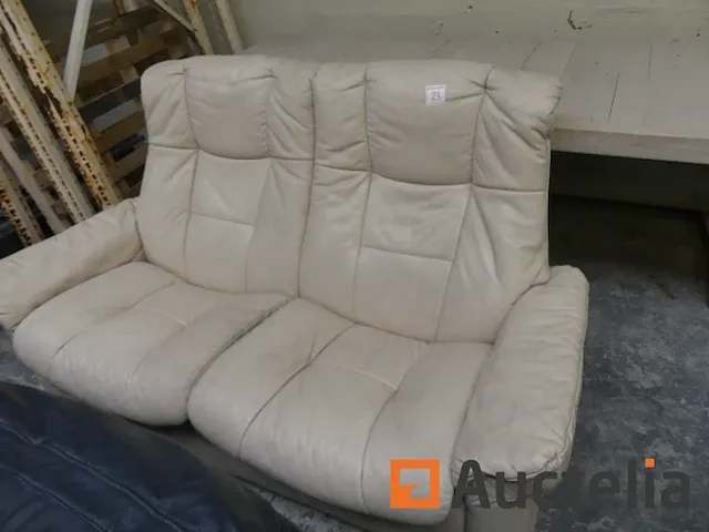 2-zits beige leren bank - afbeelding 1 van  3
