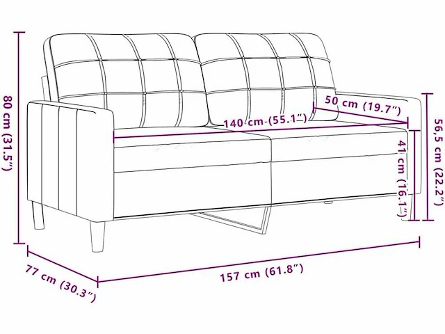 2-zits fluwelen bank lichtgrijs 140 cm - afbeelding 4 van  9