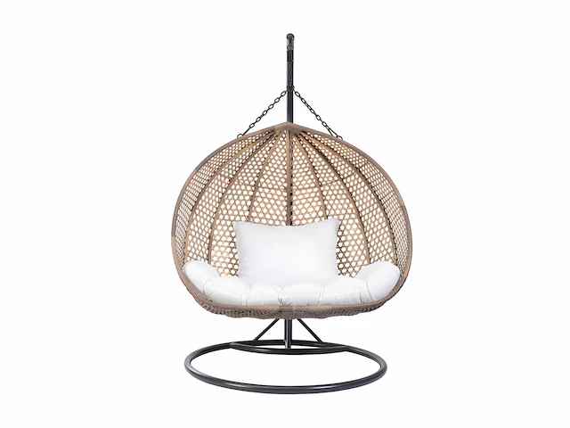 2-zits hars geweven hangstoel - beige & wit kussen - afbeelding 2 van  3