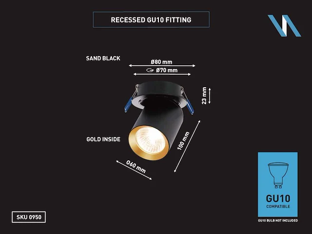 20 x gu10 inbouwspot armatuur cilinder zand zwart en goud draaibaar - afbeelding 3 van  3