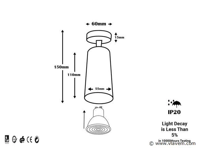 20 x gu10 opbouwarmatuur – draaibaar 350°/70° – ø55x110 mm – aluminium – ip20 – binnen - afbeelding 5 van  5