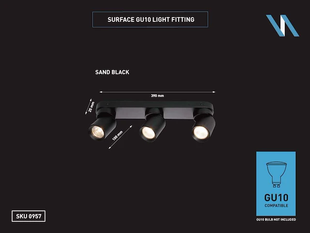 20 x gu10 opbouwspot armatuur triple cilinder zand zwart draaibaar - afbeelding 3 van  3