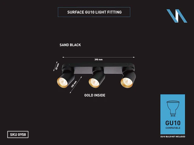 20 x gu10 opbouwspot armatuur triple cilinder zand zwart en goud draaibaar - afbeelding 3 van  3