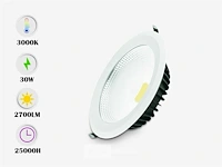 20 x led inbouwspot – 30w – 3000k warm wit – cob – rond – 2700 lm – ø300 mm – ip20 - afbeelding 2 van  5