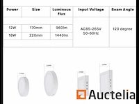 20 x led paneel 12w - led smd - opbouw - rond - 6500k (daglicht) - afbeelding 4 van  4