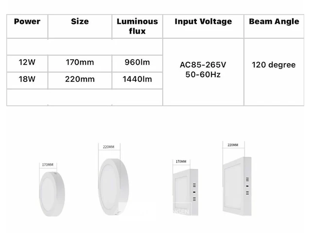 20 x led paneel 12w - led smd - opbouw - rond - 6500k (daglicht) - afbeelding 5 van  5