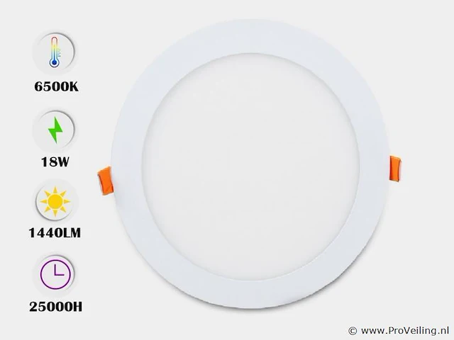 20 x led-paneel – inbouw rond – 18w – 6500k – koud wit - afbeelding 1 van  4