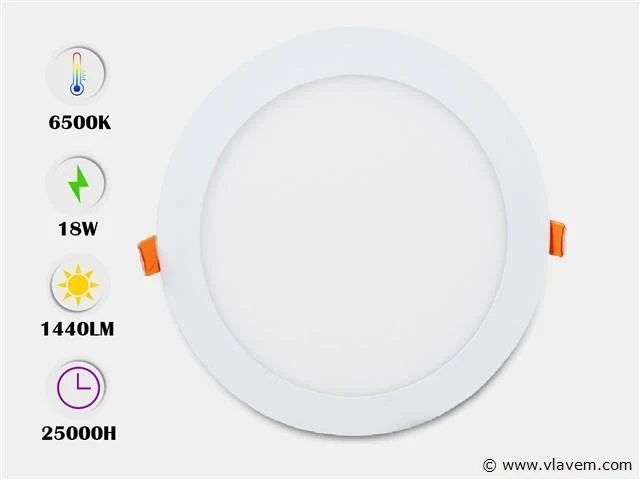 20 x led-paneel – inbouw rond – 18w – 6500k – koud wit - afbeelding 1 van  4