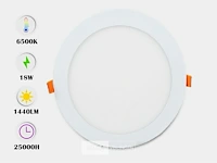 20 x led-paneel – inbouw rond – 18w – 6500k – koud wit - afbeelding 1 van  5