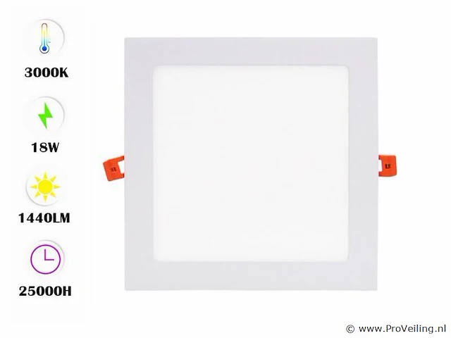 20 x led-paneel – inbouw vierkant – 18w – 3000k – warm wit - afbeelding 1 van  4