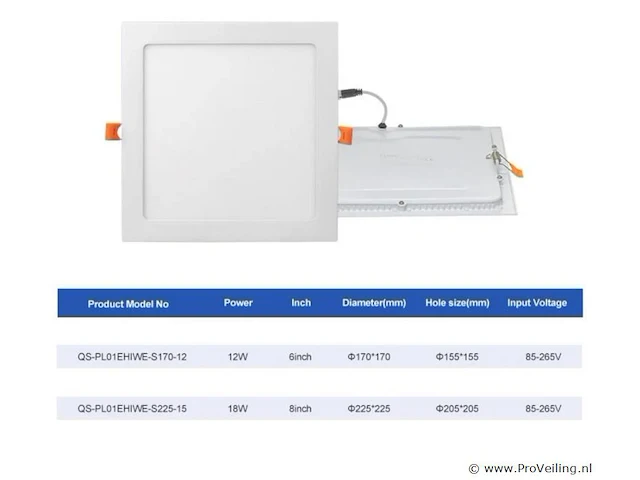 20 x led-paneel – inbouw vierkant – 18w – 3000k – warm wit - afbeelding 4 van  4