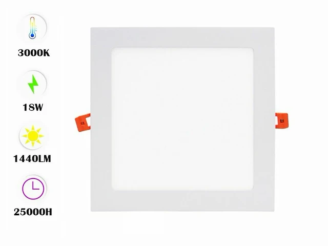 20 x led-paneel – inbouw vierkant – 18w – 3000k – warm wit - afbeelding 1 van  5