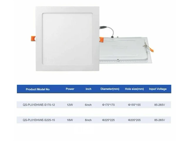 20 x led-paneel – inbouw vierkant – 18w – 3000k – warm wit - afbeelding 5 van  5