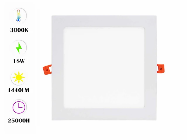 20 x led-paneel – inbouw vierkant – 18w – 3000k – warm wit - afbeelding 1 van  4