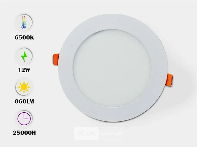 20 x led-paneel – rond inbouw – 12w – 6500k – koud wit - afbeelding 1 van  5