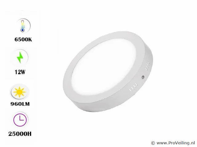 20 x led-paneel – ronde opbouwmontage – 12w – 6500k – koud wit - afbeelding 1 van  4
