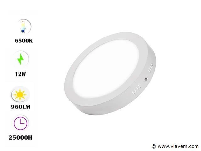 20 x led-paneel – ronde opbouwmontage – 12w – 6500k – koud wit - afbeelding 1 van  4