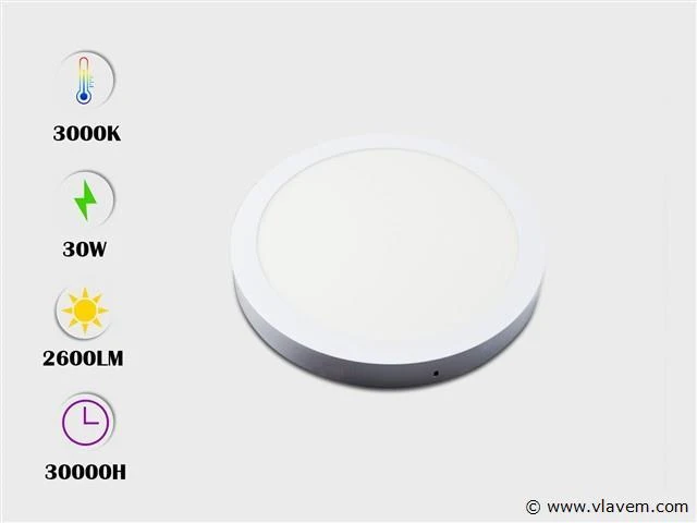 20 x led-paneel – ronde opbouwmontage – 30w – 3000k – warm wit - afbeelding 1 van  4