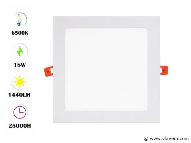 20 x led-paneel – vierkant inbouw – 18w – 6500k – koud wit - afbeelding 1 van  4